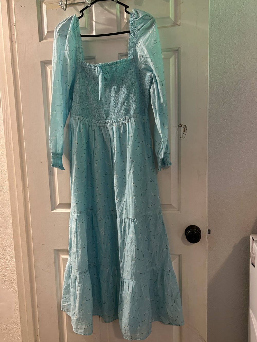 Vineyard Vines Light Blue Smocked Maxi Dress with Puff Sleeves